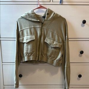 Olive Green Cropped Hoodie Jacket